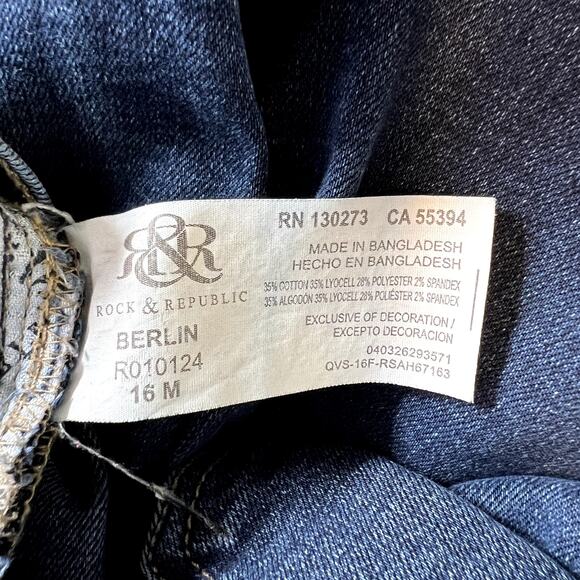 Rock & Republic Womens Berlin Dark Wash Mid Rise Skinny Jeans Plus Size 16 - Picture 14 of 15